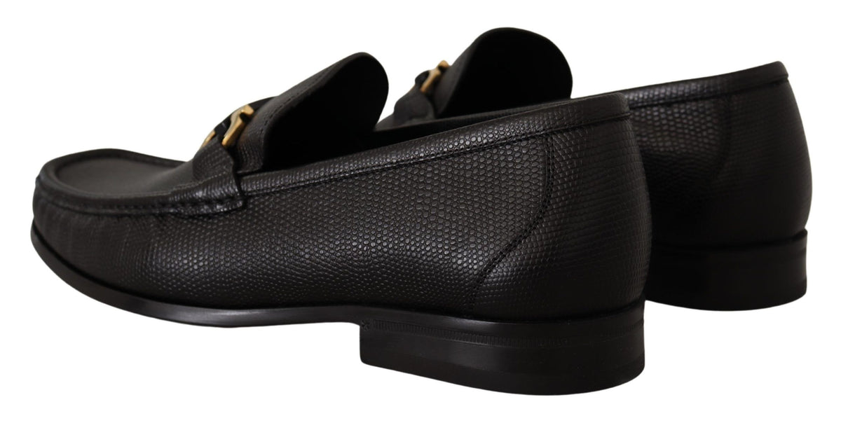 Salvatore Ferragamo Black Calf Leather Moccasins Loafers Men's Shoes