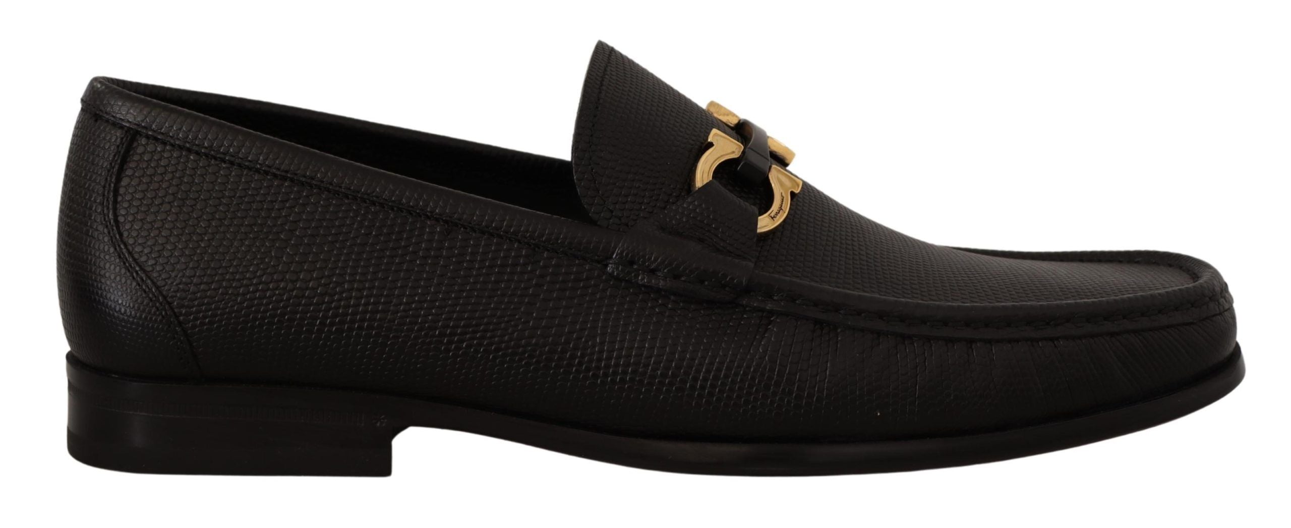 Salvatore Ferragamo Black Calf Leather Moccasins Loafers Men's Shoes