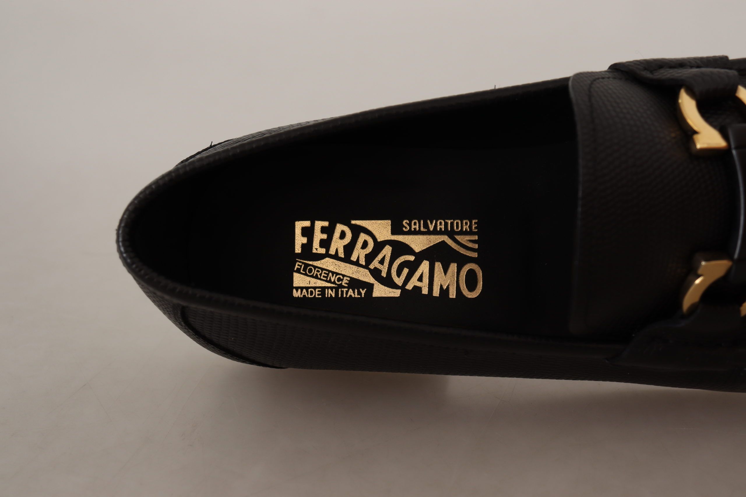 Salvatore Ferragamo Black Calf Leather Moccasins Loafers Men's Shoes