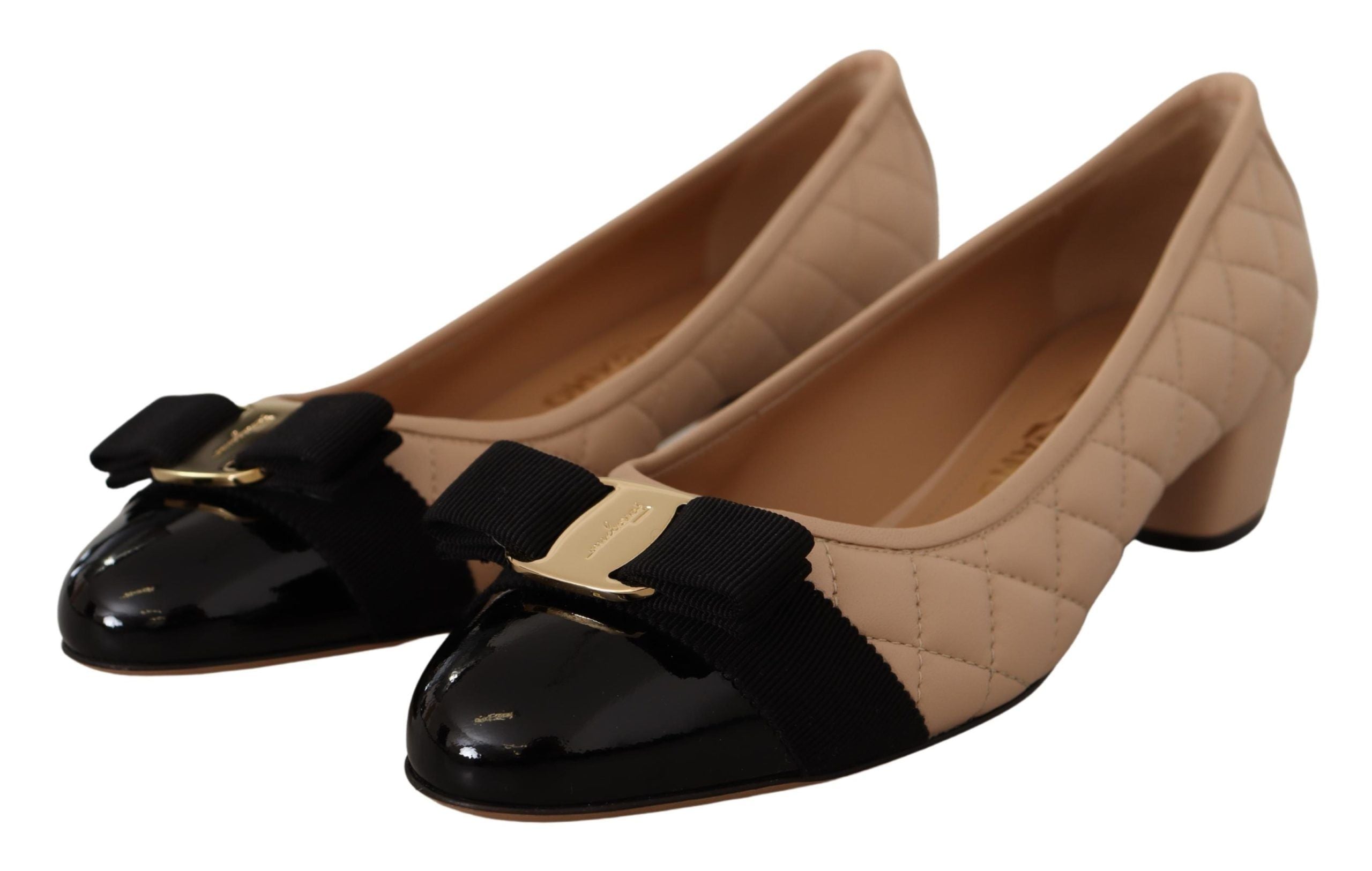 Salvatore Ferragamo Elegant Quilted Leather Pumps in Beige and Women's Black