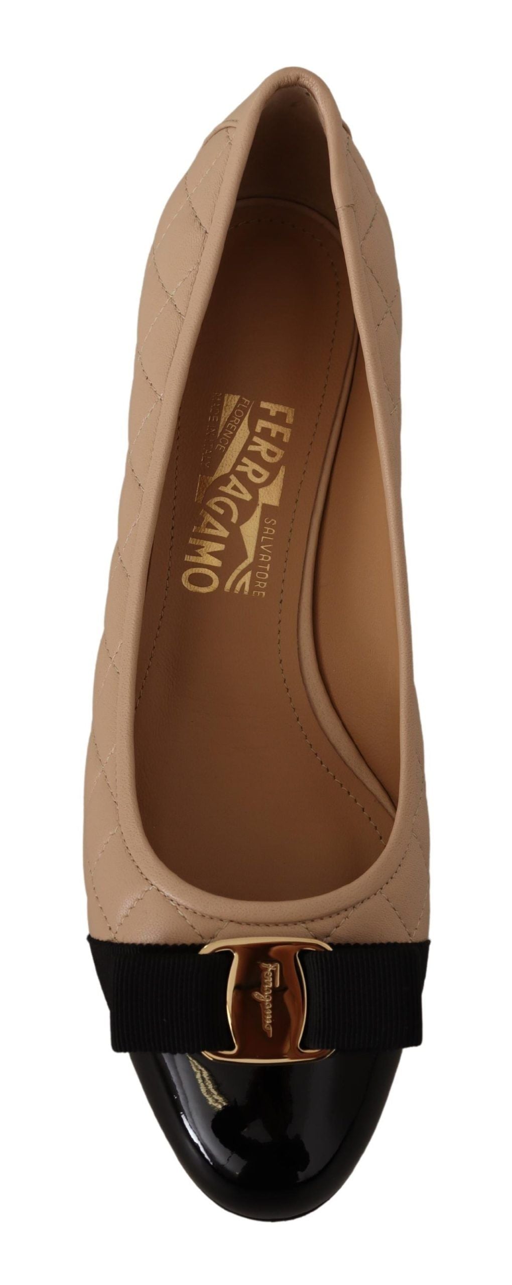 Salvatore Ferragamo Elegant Quilted Leather Pumps in Beige and Women's Black