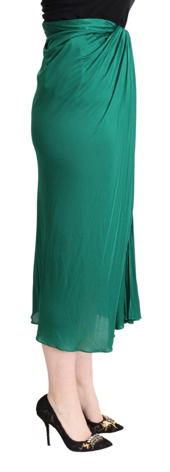 Dolce & Gabbana Dark Green High Waist Midi Pencil Cut Pleated Women's Skirt