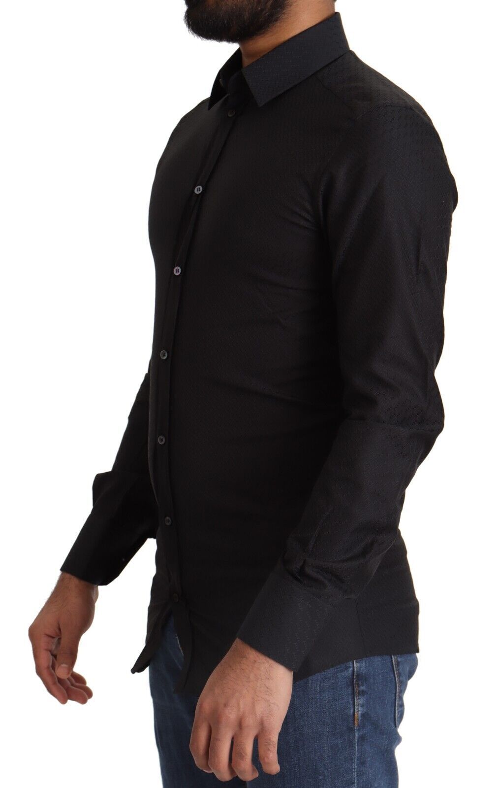 Dolce & Gabbana Black GOLD Cotton Slim Dress Formal Men's Shirt