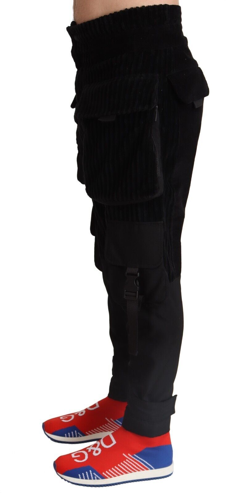 Dolce & Gabbana Black Cotton Skinny Corduroy Cargo Men's Pants