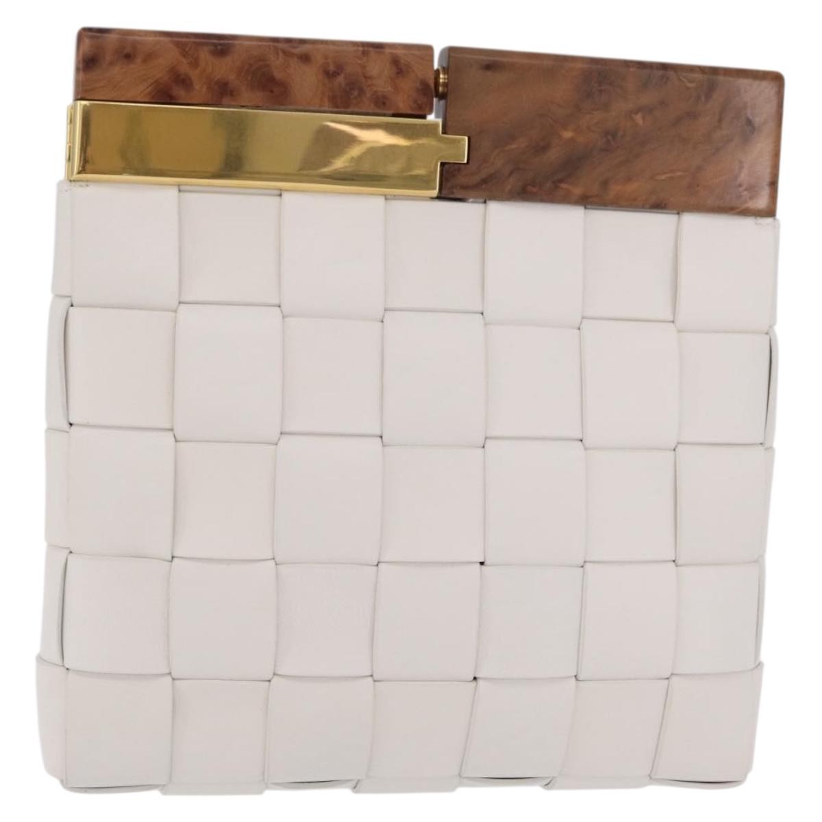 Bottega Veneta The Snap Clutch Maxi Intrecciato Leather With Wood And Metal White Leather Clutche & Pouche Bag (Pre-Owned)