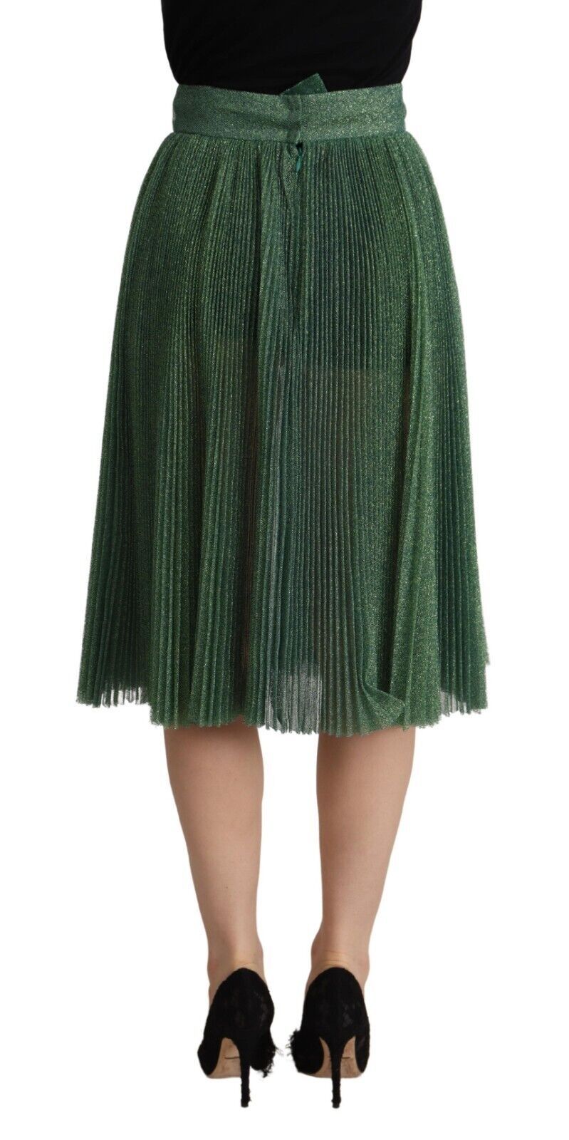 Dolce & Gabbana Metallic Green Pleated A-Line Midi Women's Skirt