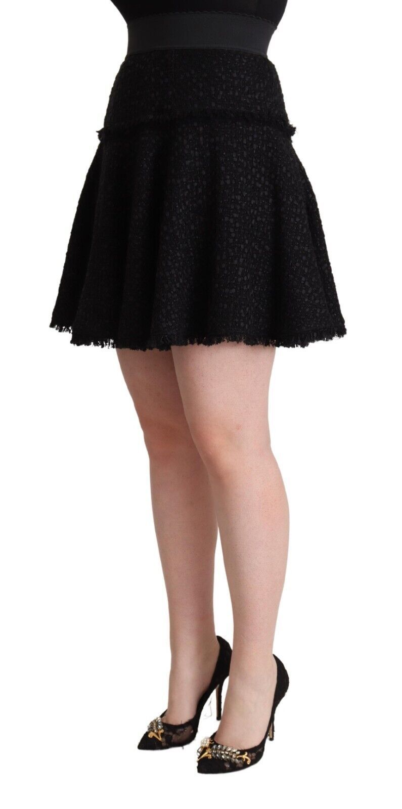 Dolce & Gabbana Black Knitted Nylon High Waist Mini A-line Women's Skirt