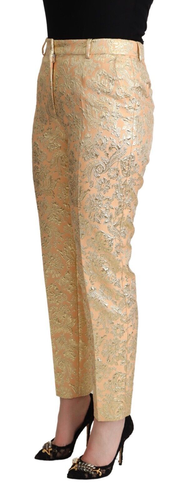 Dolce & Gabbana Elegant High-Waisted Pink Brocade Women's Pants