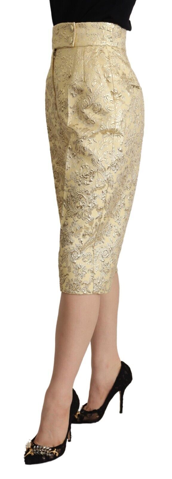 Dolce & Gabbana Beige Floral Brocade High Waist Trouser Cropped Women's Pants