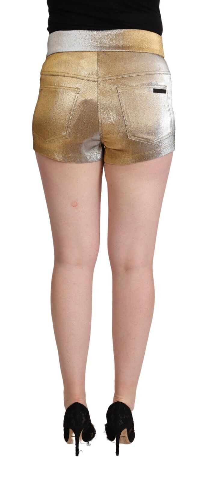 Dolce & Gabbana Metallic Gold Cotton Mid Waist Hot Pants Women's Shorts
