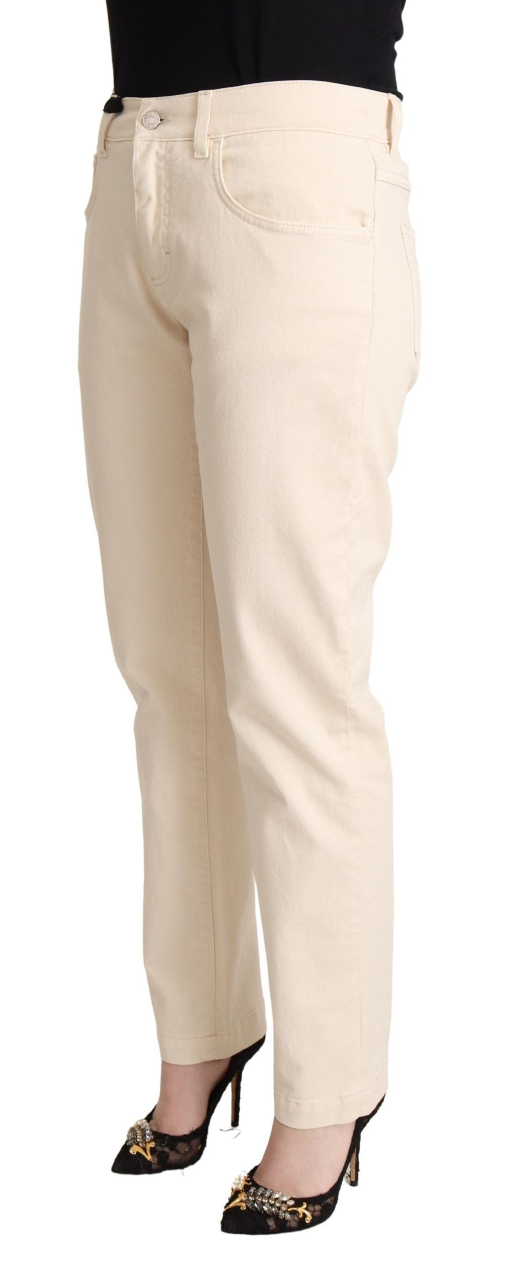 Dolce & Gabbana Chic White Skinny Boyfriend Jeans with Logo Women's Plaque