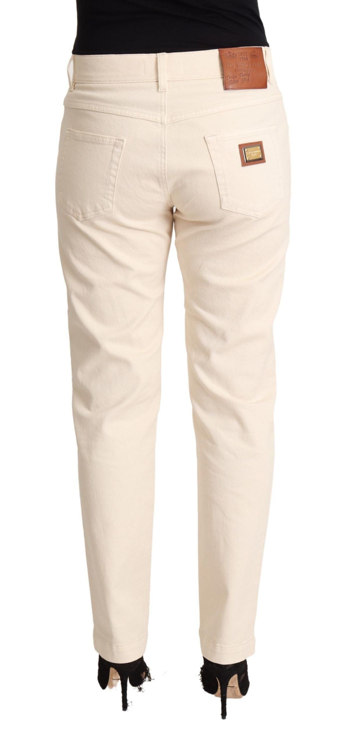 Dolce & Gabbana Chic White Skinny Boyfriend Jeans with Logo Women's Plaque