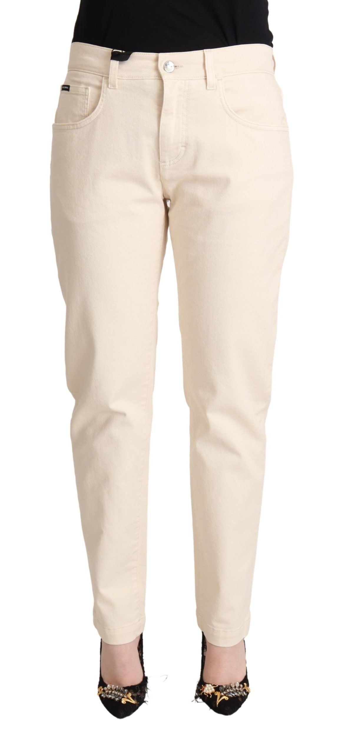 Dolce & Gabbana Chic White Skinny Boyfriend Jeans with Logo Women's Plaque
