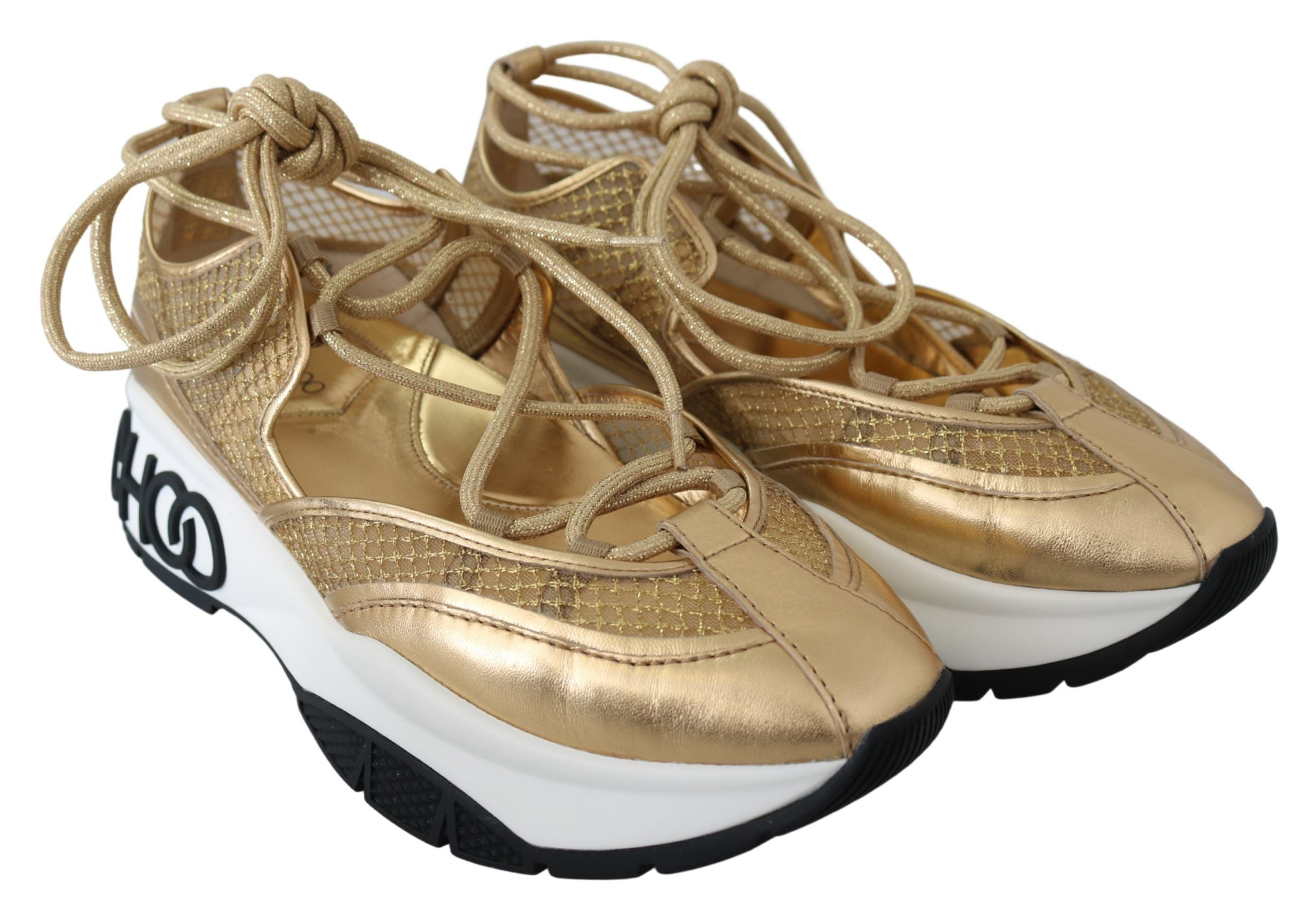 Jimmy Choo Gold Mesh Leather Michigan Women's Sneakers