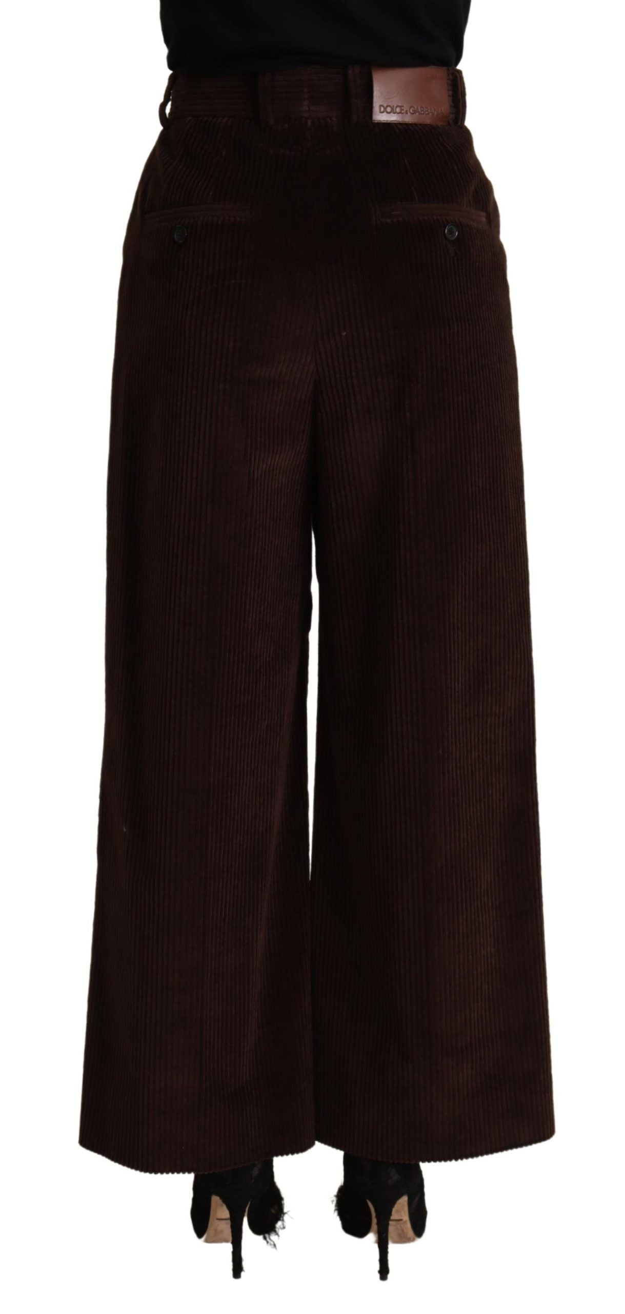 Dolce & Gabbana Brown Cotton High Waist Trouser Wide Leg Women's Pants