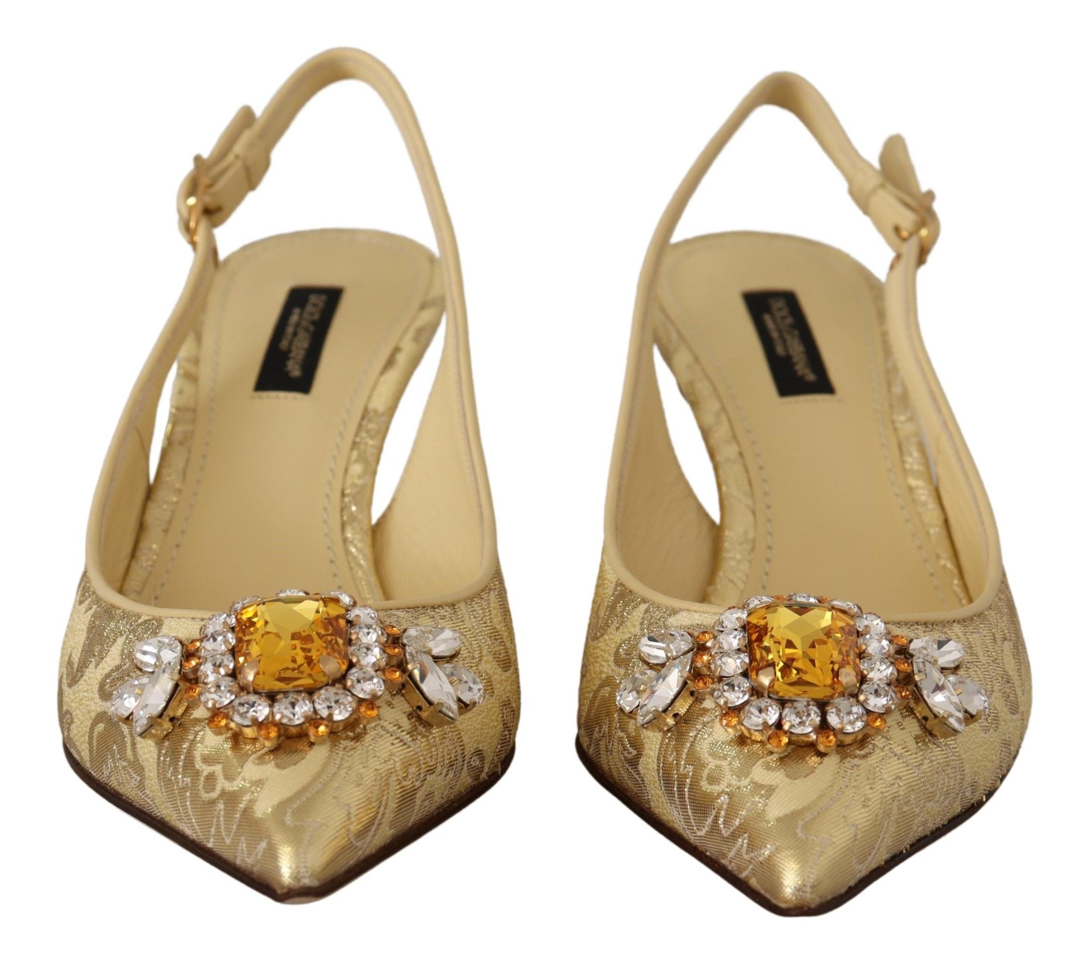 Dolce & Gabbana Gold Crystal Slingbacks Pumps Heels Women's Shoes