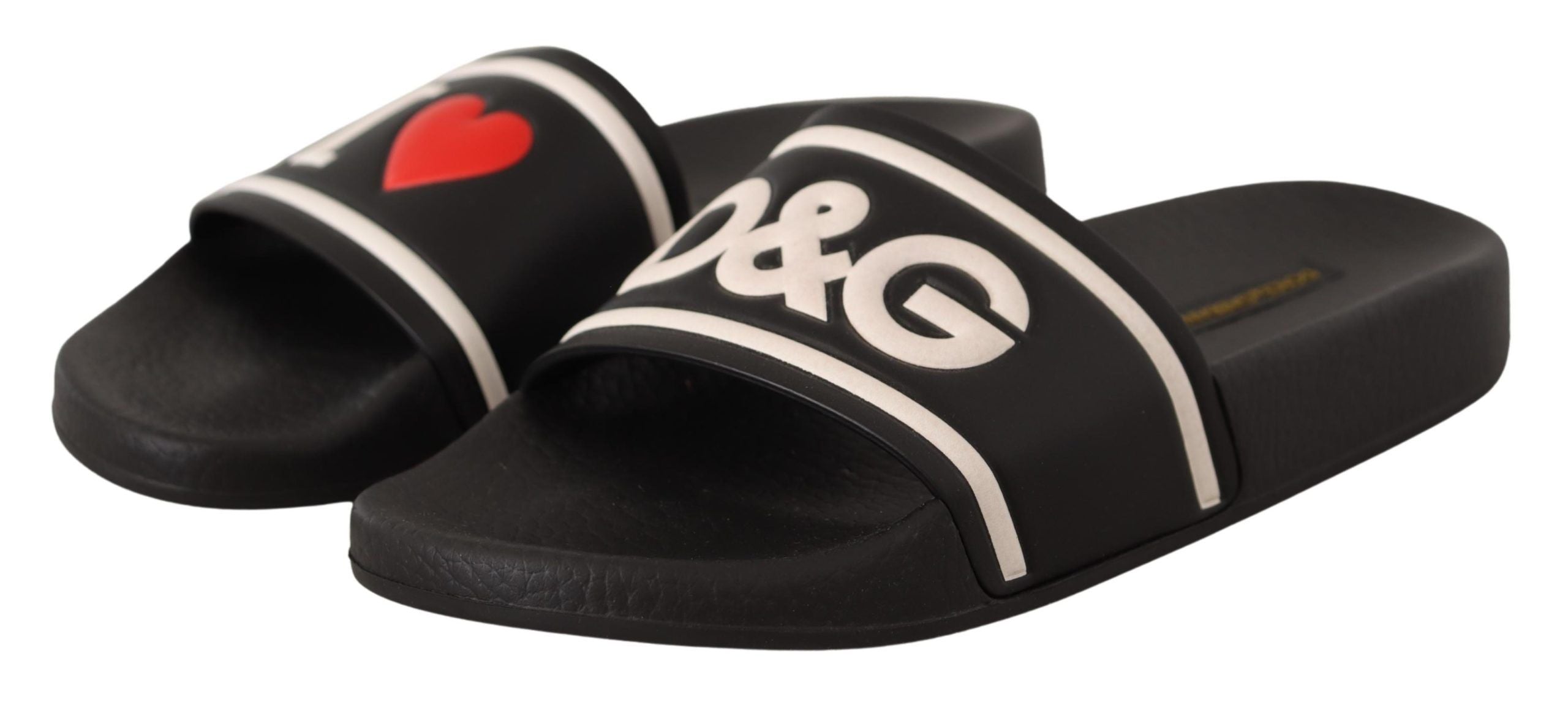 Dolce & Gabbana Black Leather I Love D&G Slides Women's Sandals