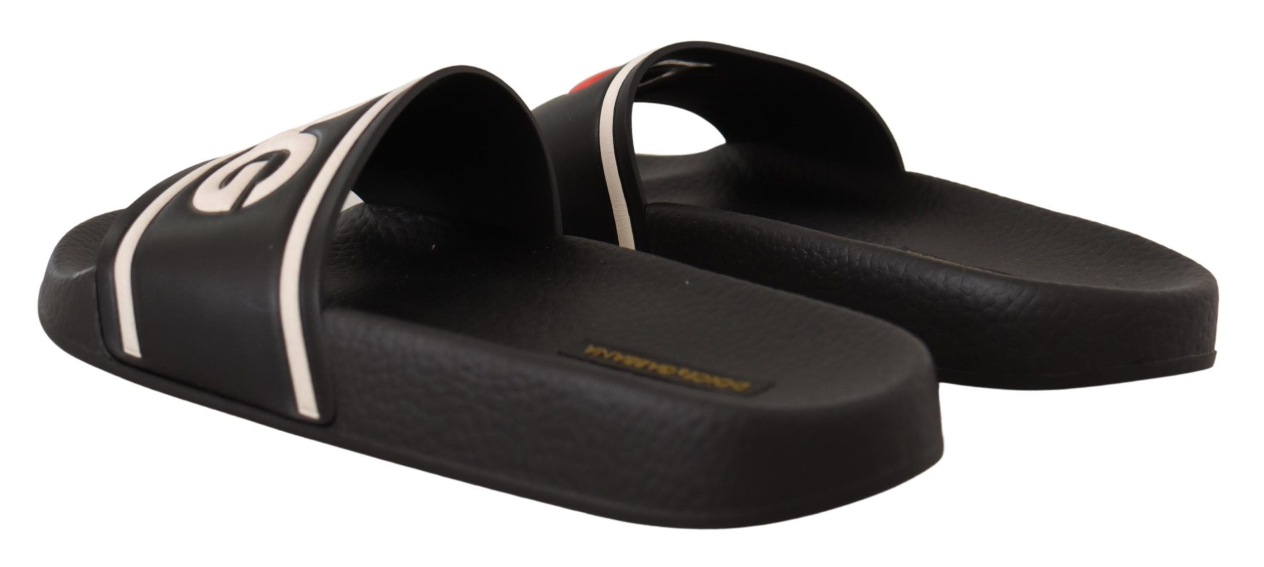 Dolce & Gabbana Black Leather I Love D&G Slides Women's Sandals