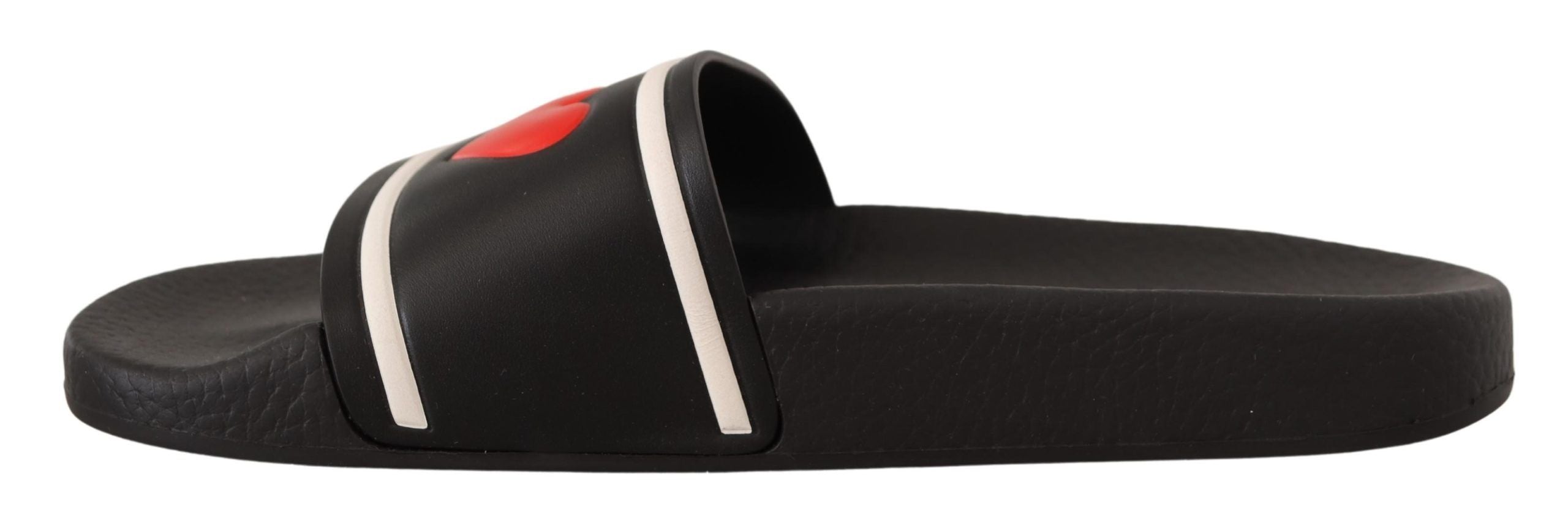 Dolce & Gabbana Black Leather I Love D&G Slides Women's Sandals