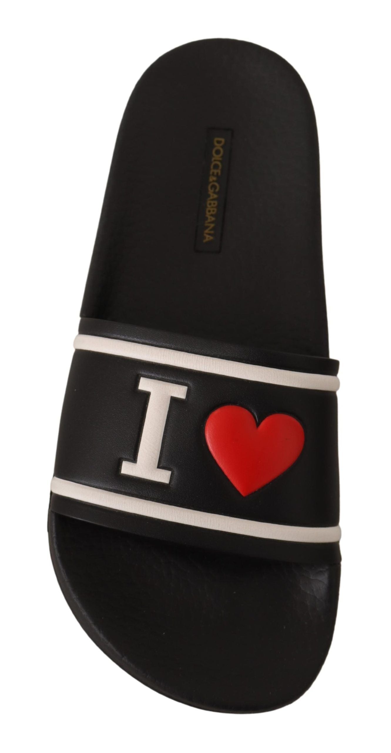 Dolce & Gabbana Black Leather I Love D&G Slides Women's Sandals