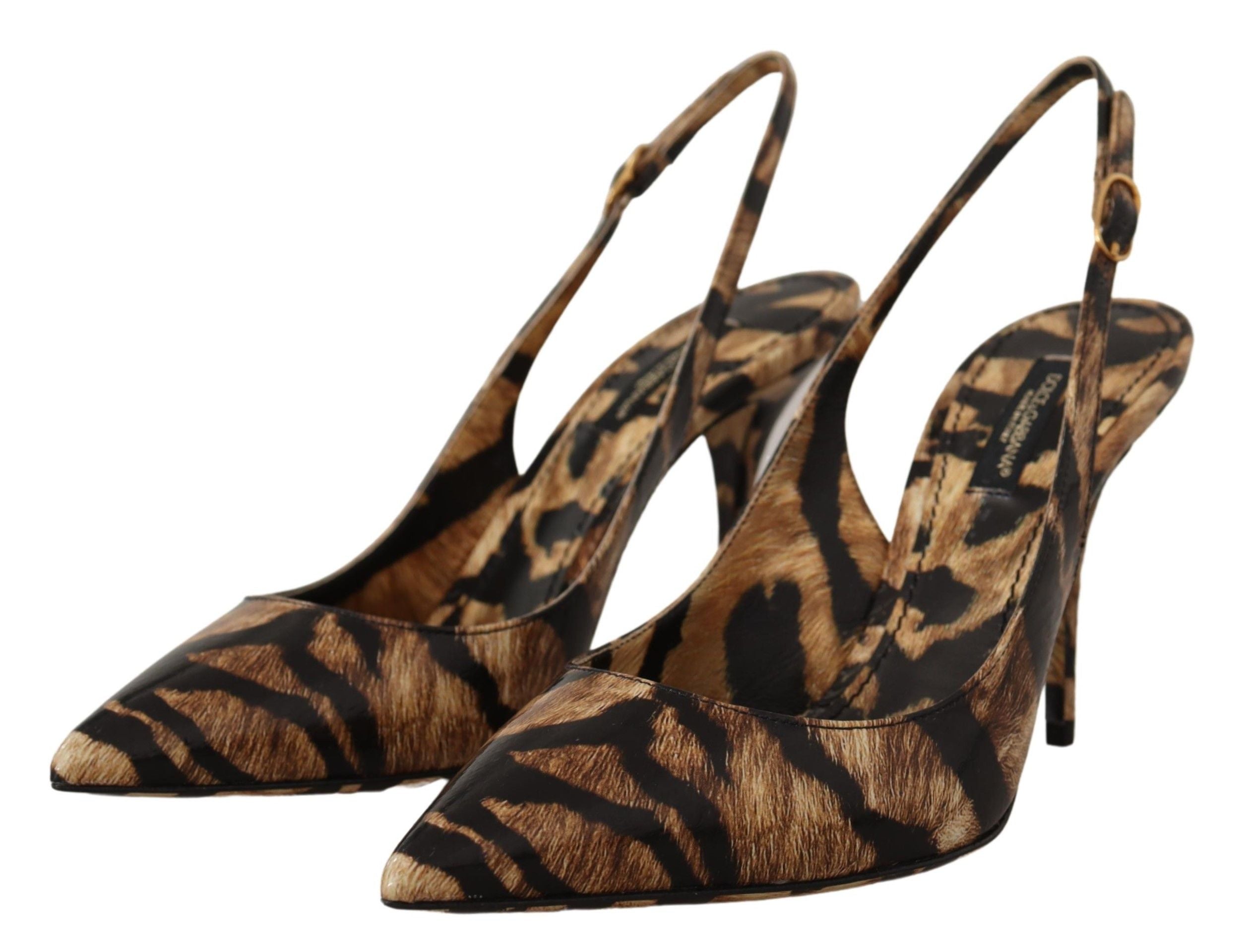 Dolce & Gabbana Brown Slingbacks Leather Tiger Women's Shoes