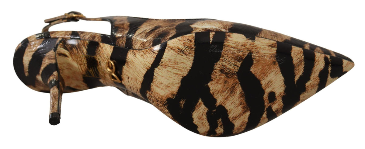 Dolce & Gabbana Brown Slingbacks Leather Tiger Women's Shoes
