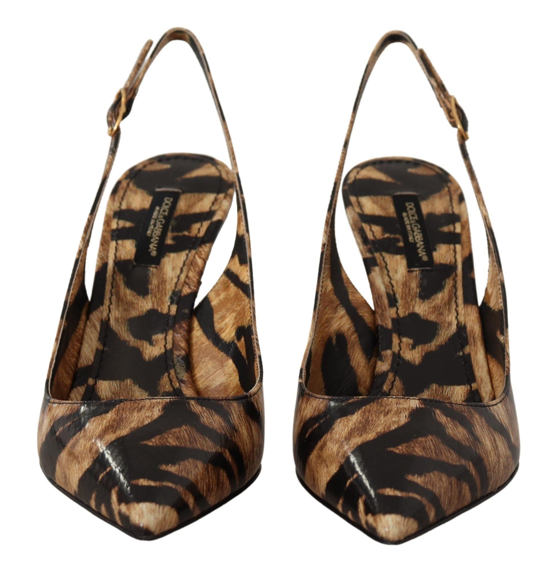 Dolce & Gabbana Brown Slingbacks Leather Tiger Women's Shoes
