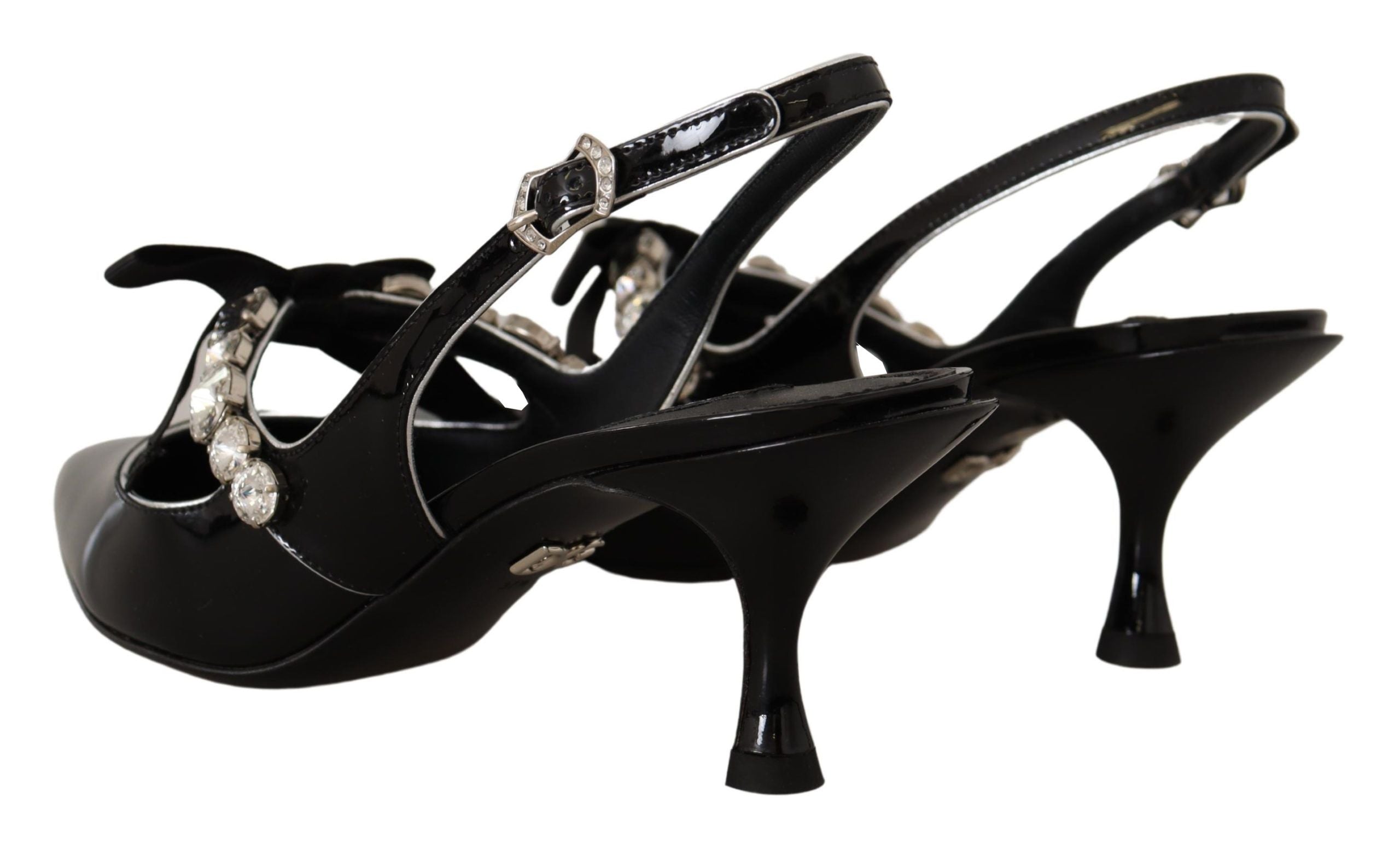 Dolce & Gabbana Black Patent Leather Crystal Slingbacks Women's Shoes