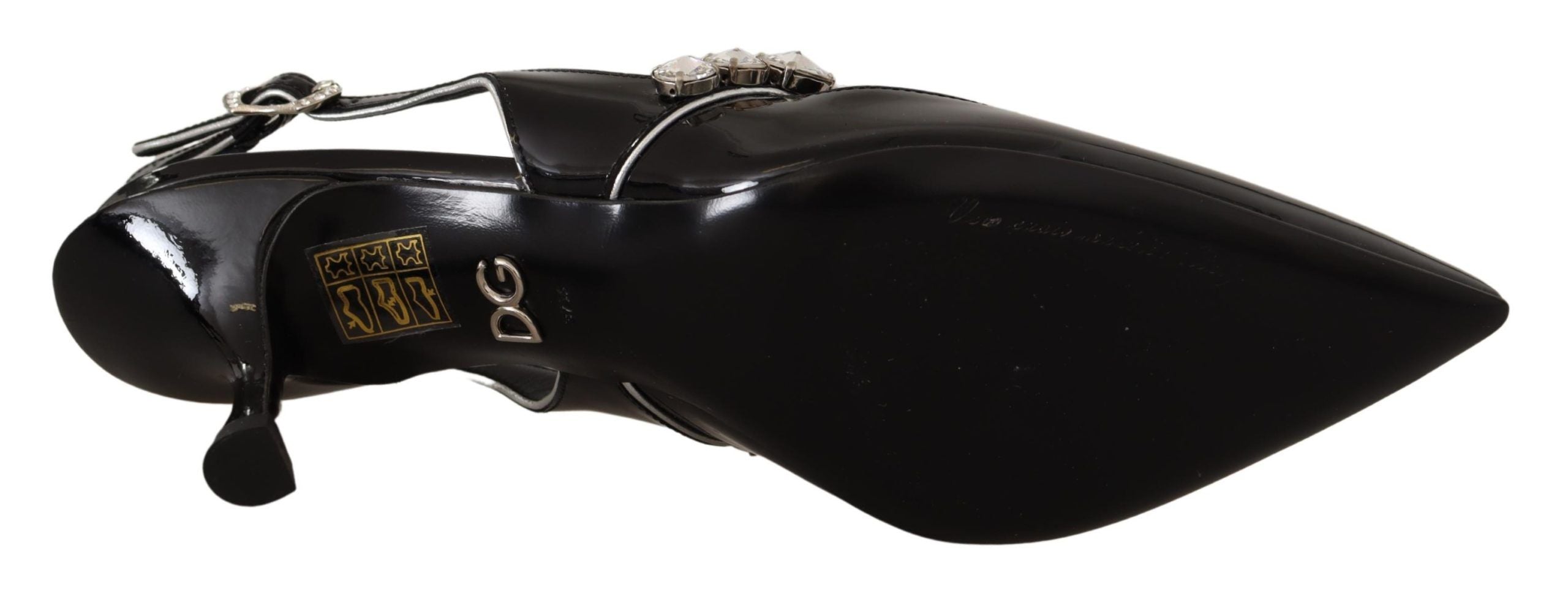 Dolce & Gabbana Black Patent Leather Crystal Slingbacks Women's Shoes