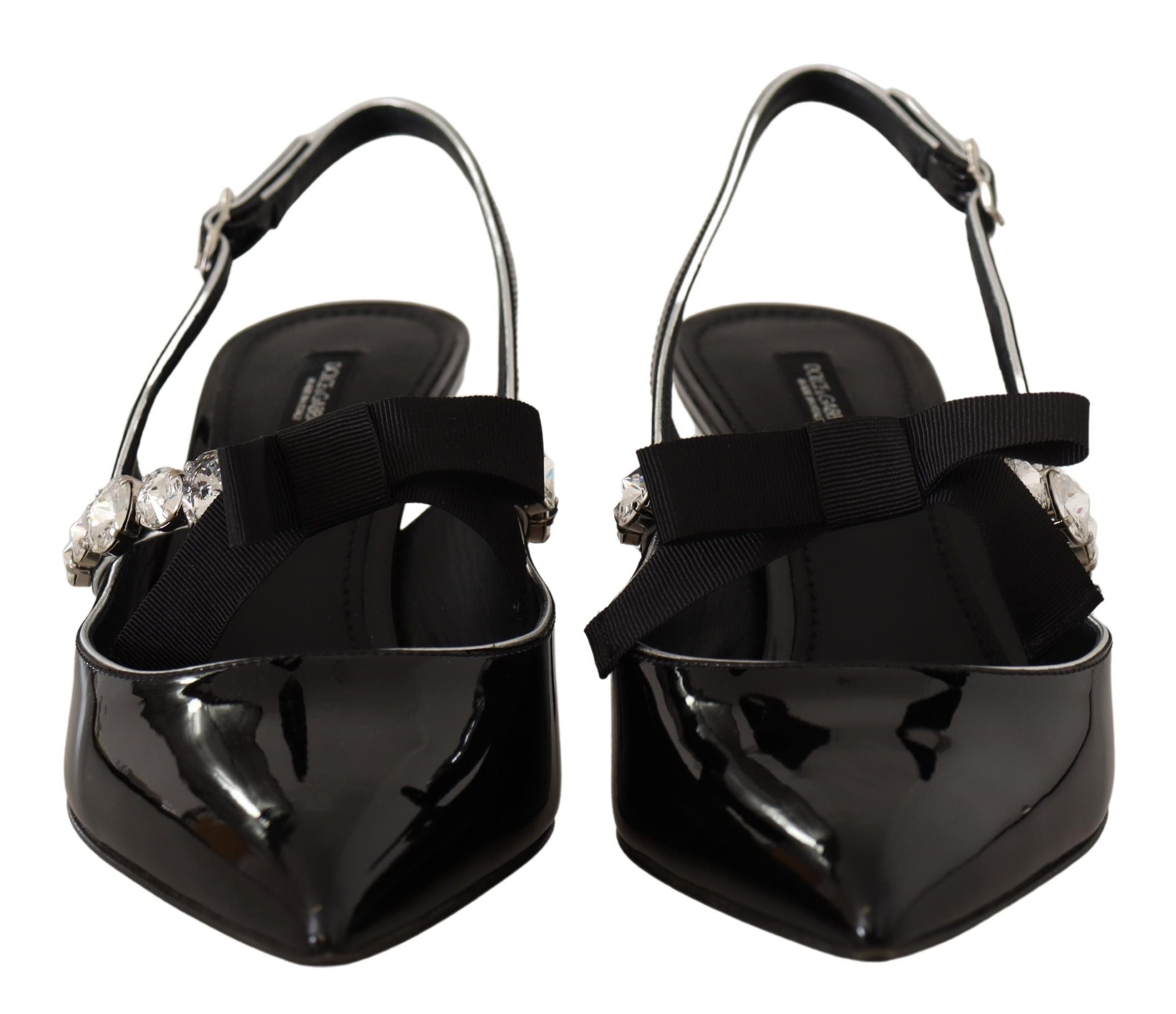 Dolce & Gabbana Black Patent Leather Crystal Slingbacks Women's Shoes