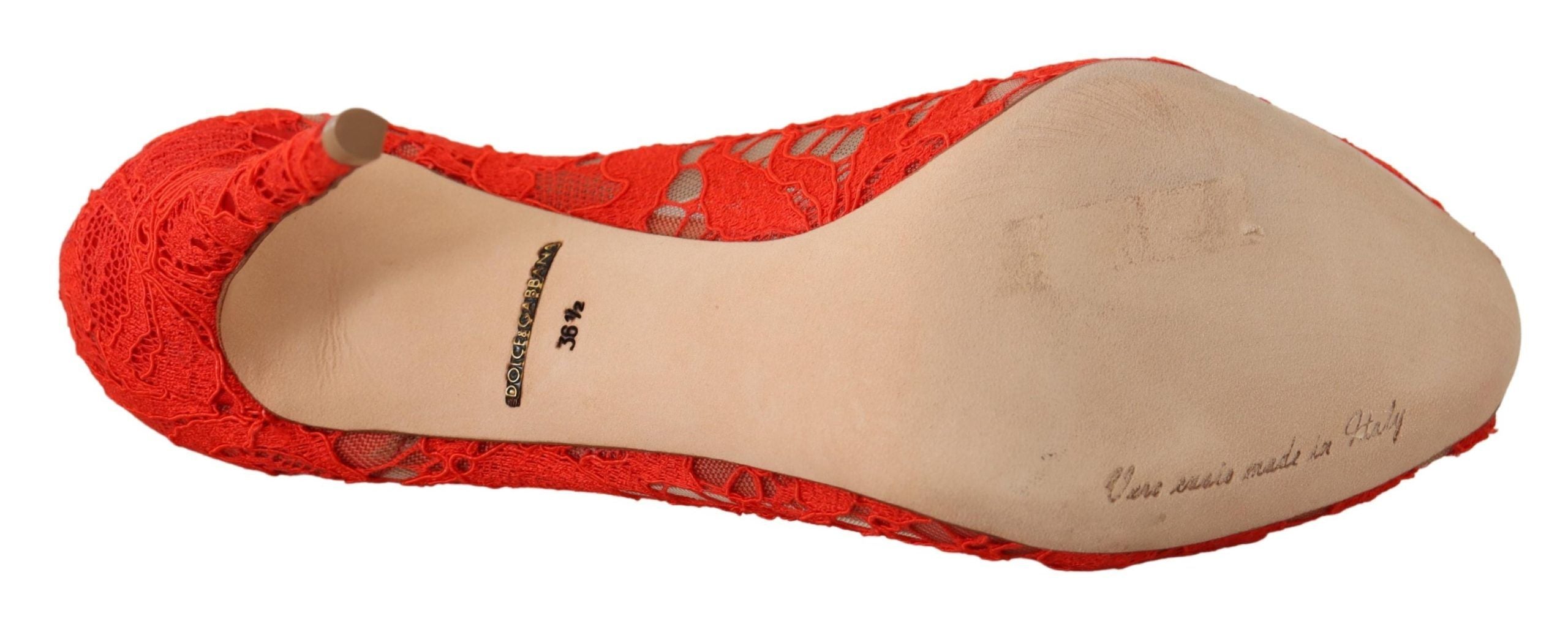 Dolce & Gabbana Red Taormina Lace Crystal Heels Women's Pumps