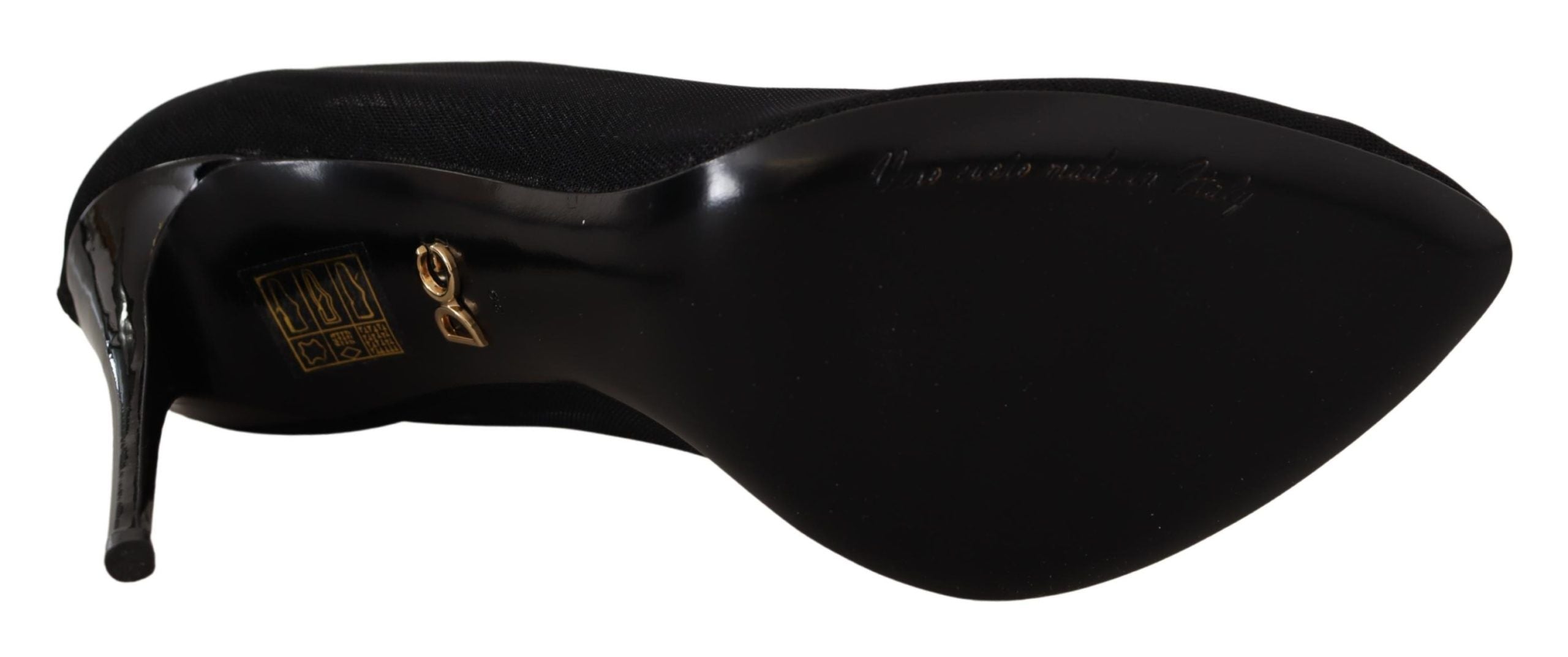 Dolce & Gabbana Black Tulle Stretch Boots Pumps Women's Shoes