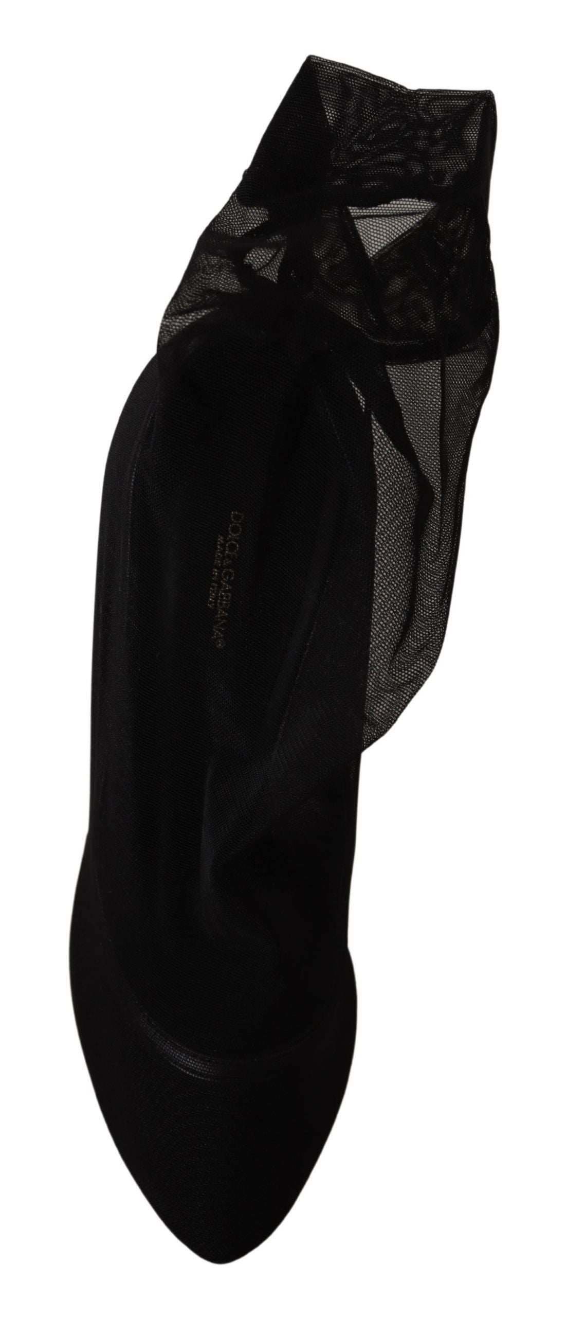 Dolce & Gabbana Black Stretch Tulle Stretch Boots Women's Shoes