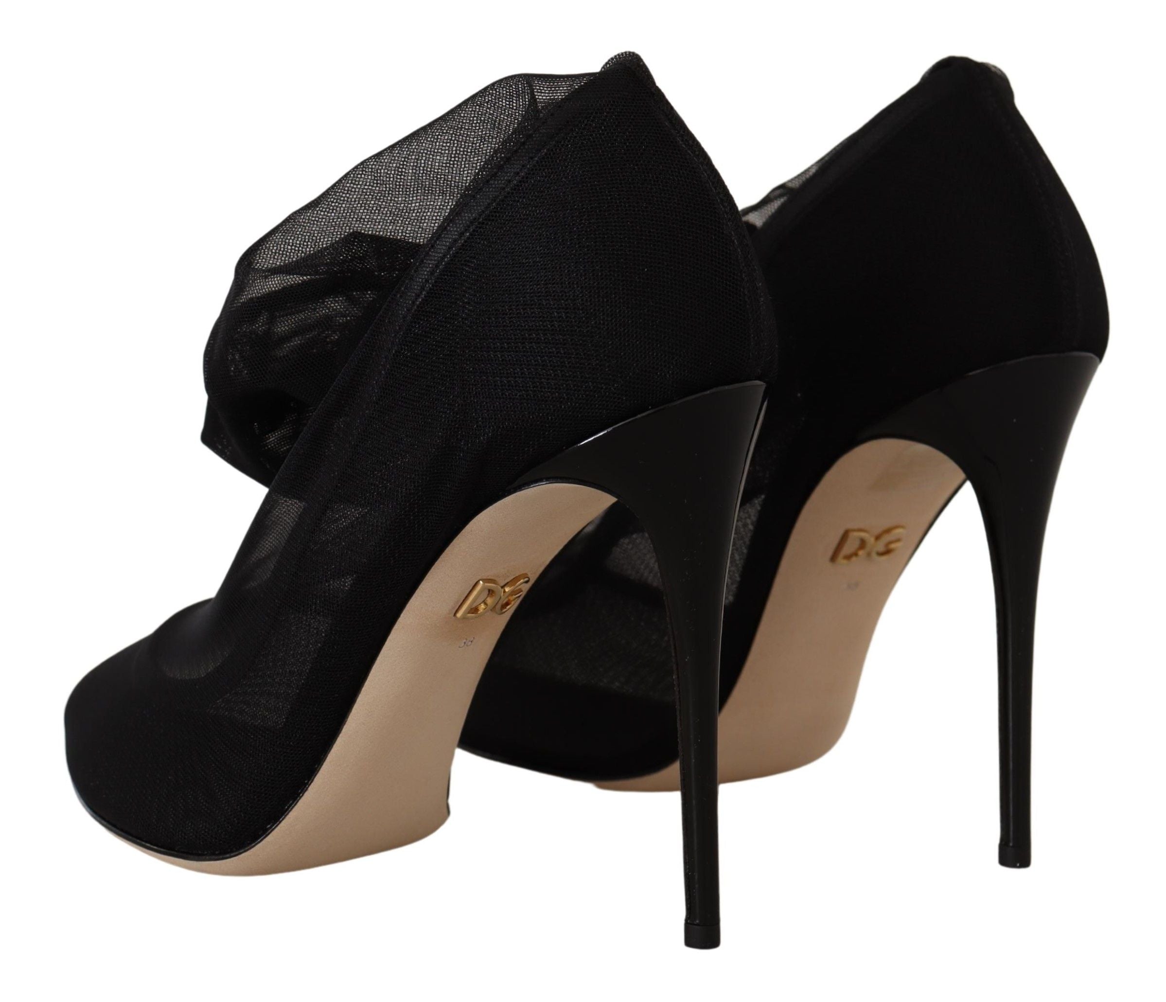 Dolce & Gabbana Black Stretch Tulle Stretch Boots Women's Shoes