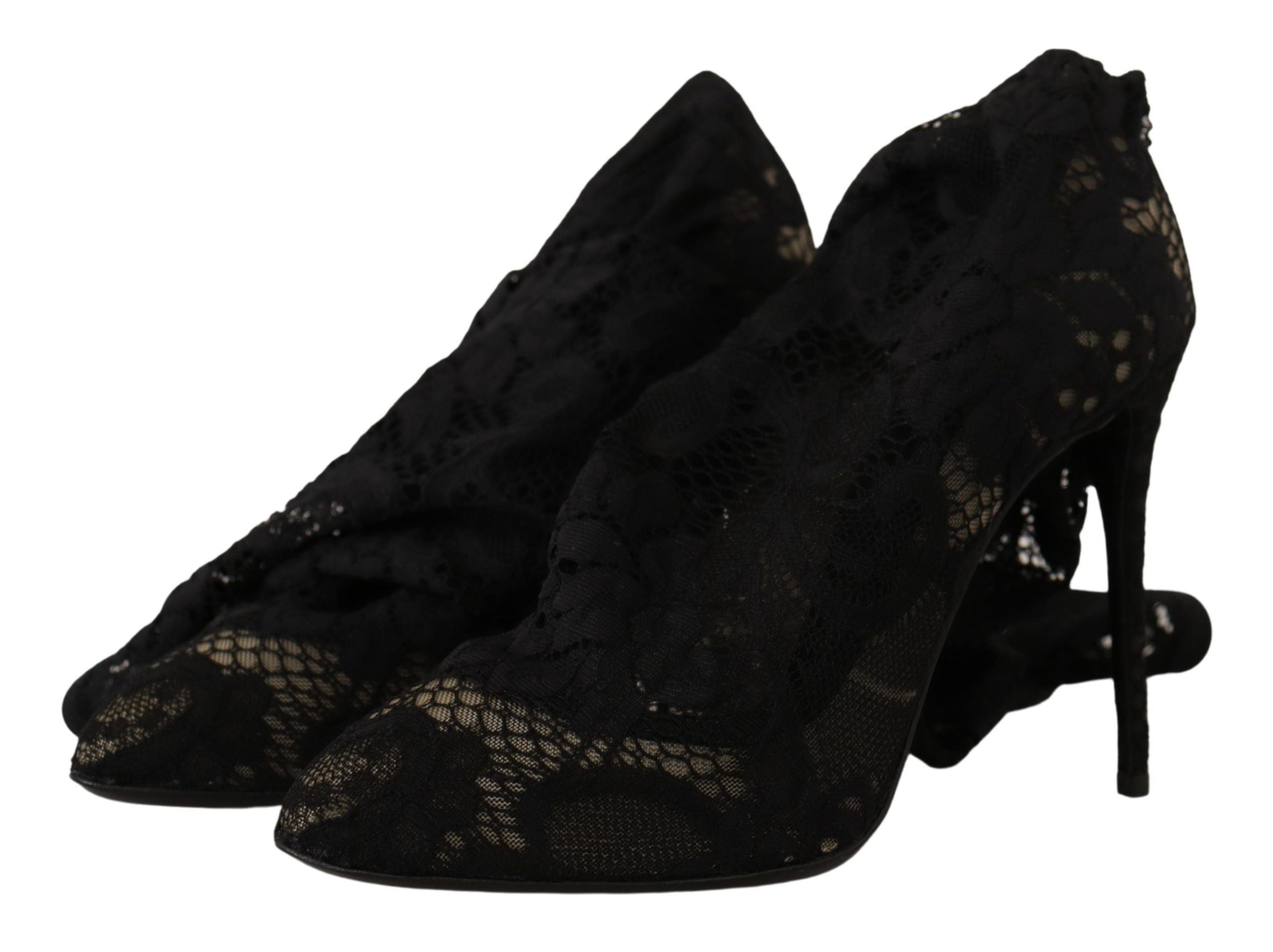 Dolce & Gabbana Black Stretch Socks Taormina Lace Boots Women's Shoes
