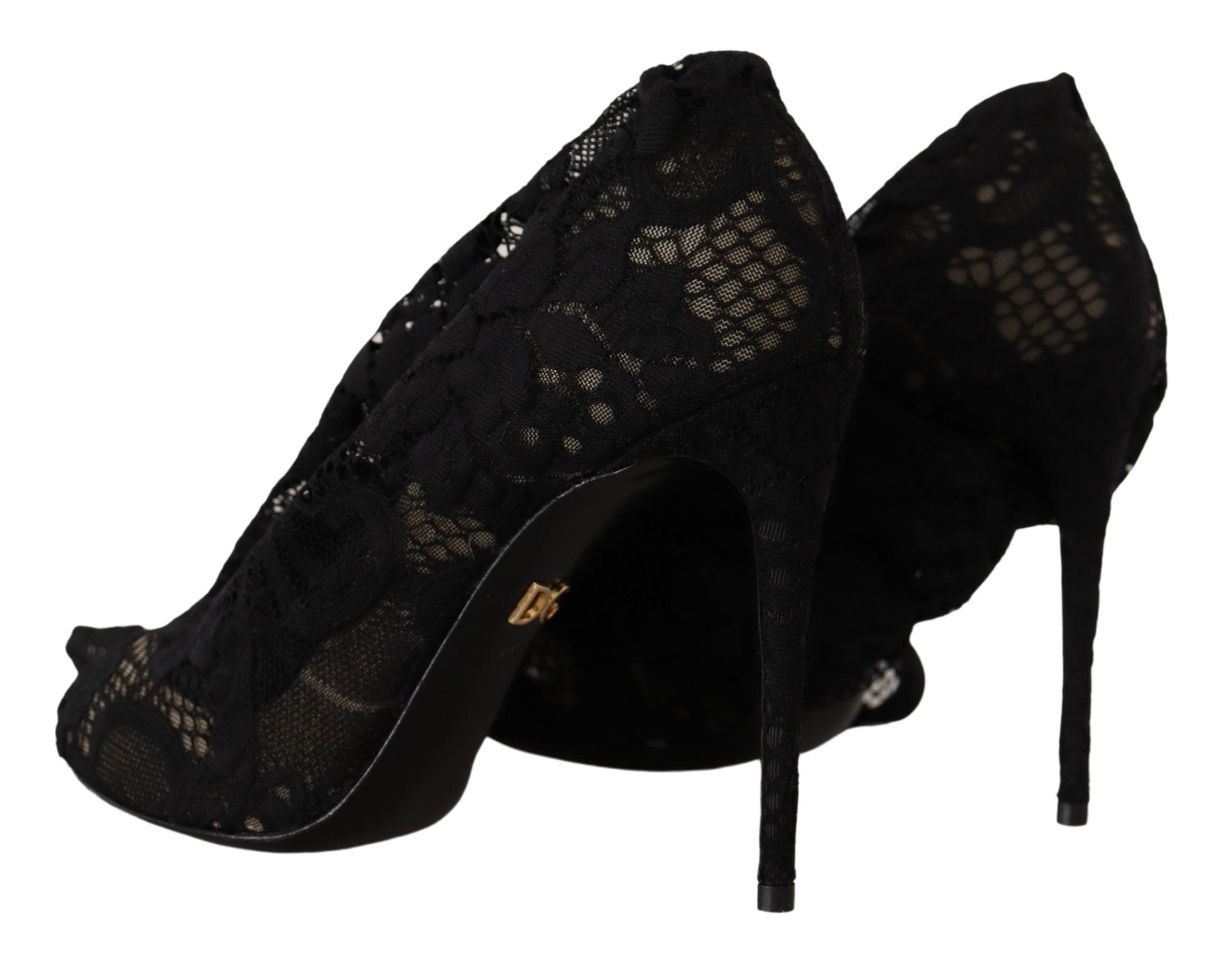 Dolce & Gabbana Black Stretch Socks Taormina Lace Boots Women's Shoes