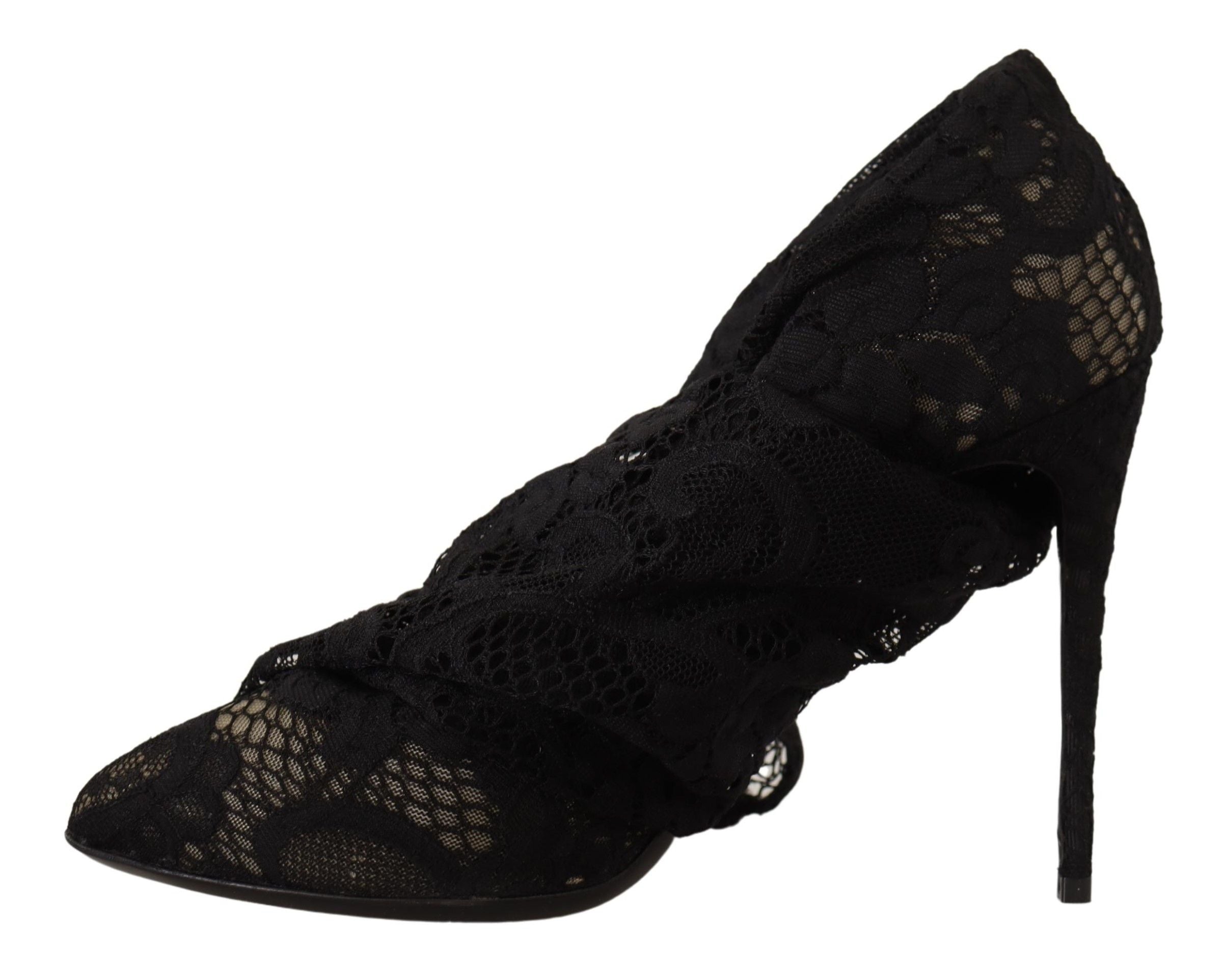 Dolce & Gabbana Black Stretch Socks Taormina Lace Boots Women's Shoes