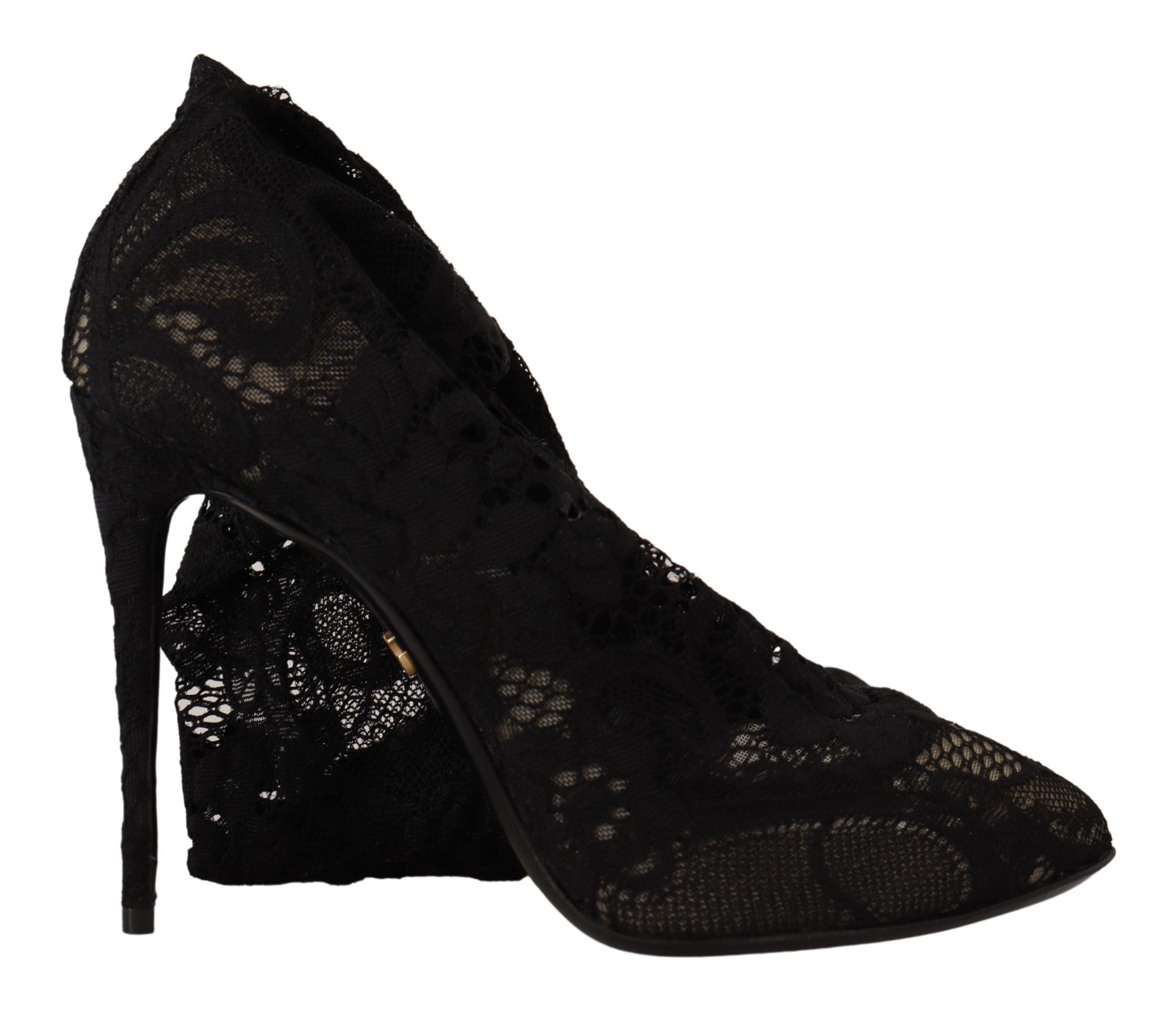 Dolce & Gabbana Black Stretch Socks Taormina Lace Boots Women's Shoes