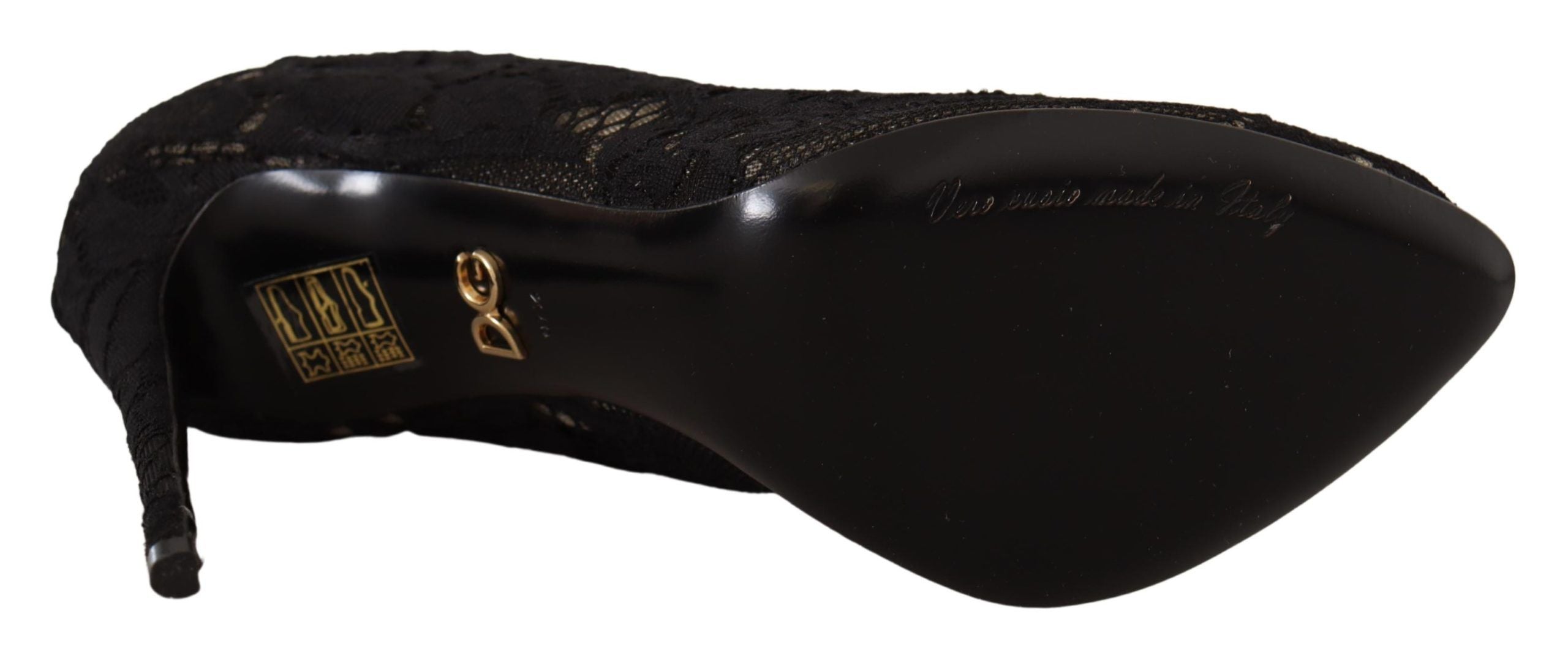 Dolce & Gabbana Black Stretch Socks Taormina Lace Boots Women's Shoes