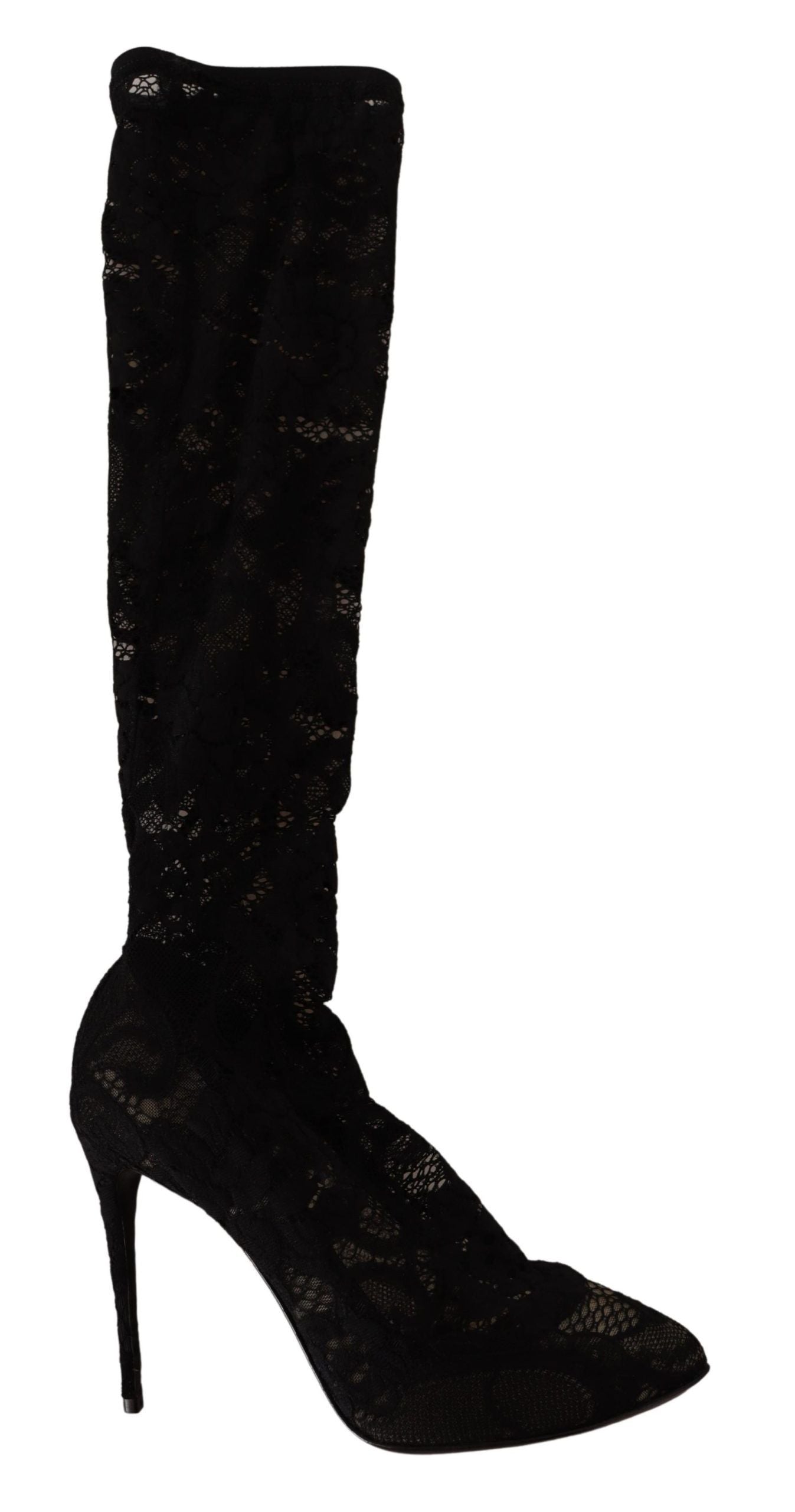 Dolce & Gabbana Black Stretch Socks Taormina Lace Boots Women's Shoes