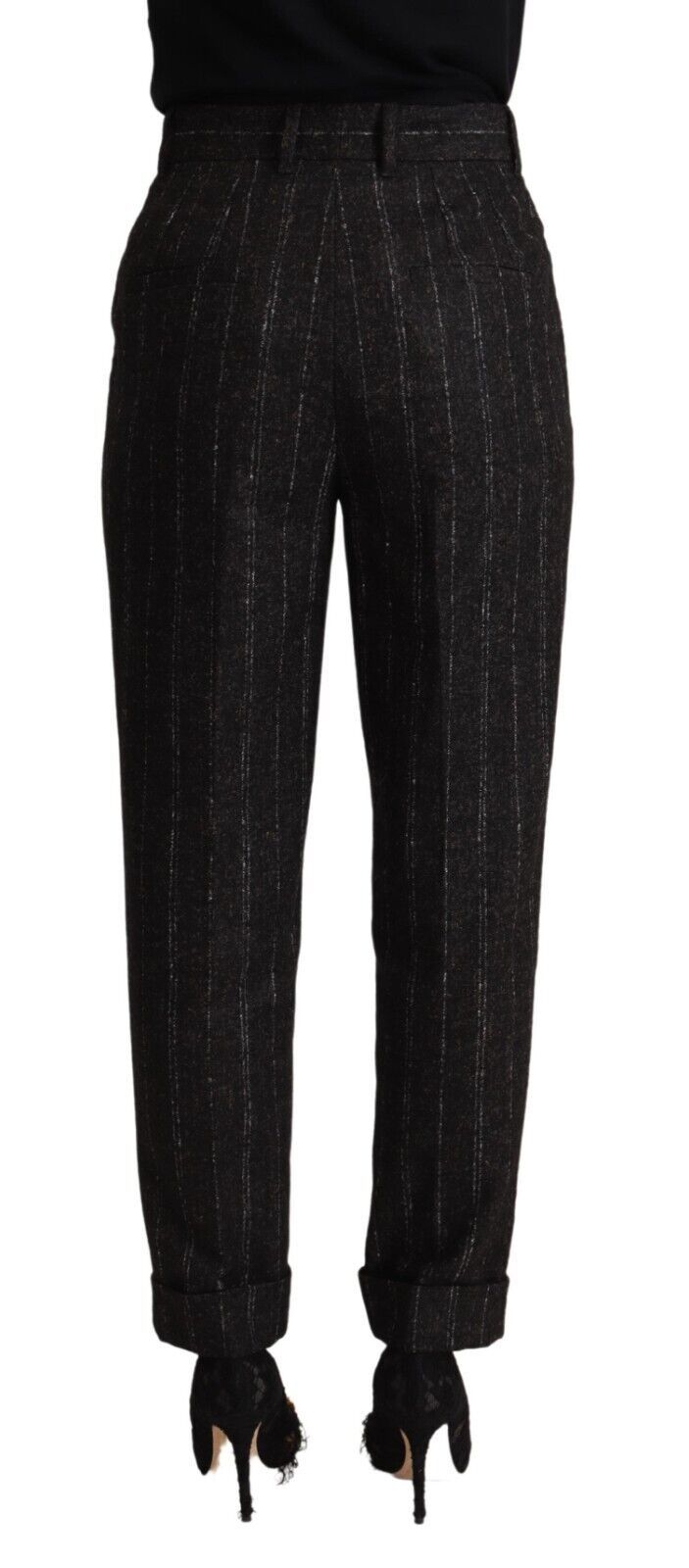 Dolce & Gabbana Black Striped High Waist Tapered Women's Pants