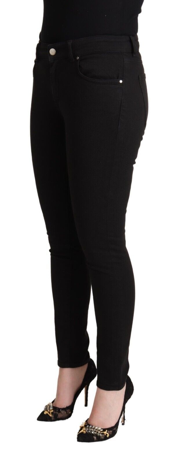 Dolce & Gabbana Black Cotton Mid Waist Denim Slim Fit Women's Jeans
