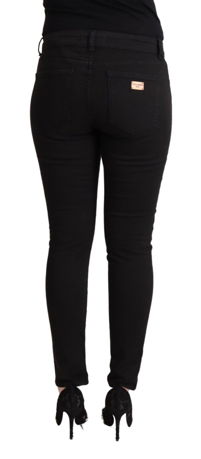 Dolce & Gabbana Black Cotton Mid Waist Denim Slim Fit Women's Jeans