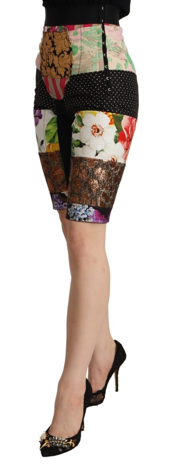Dolce & Gabbana Multicolor Patchwork High Waist Cropped Women's Pants