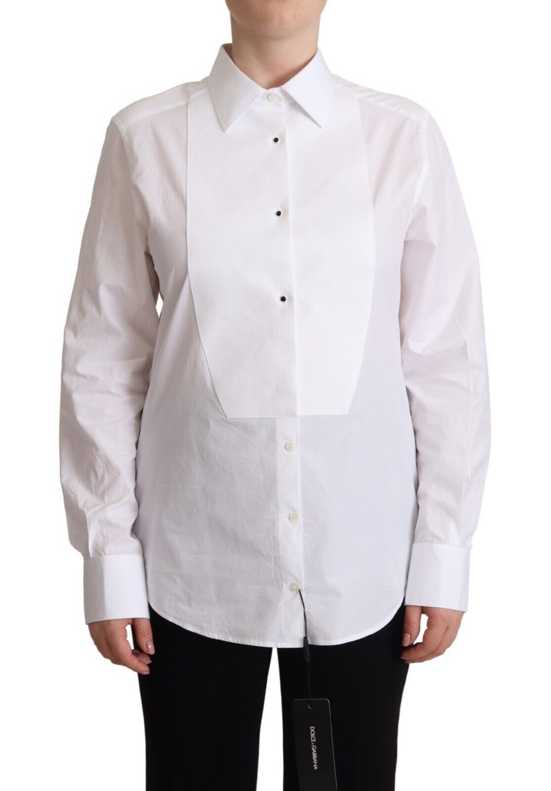 Dolce & Gabbana White Cotton Dress Collared Long Sleeves Shirt Women's Top