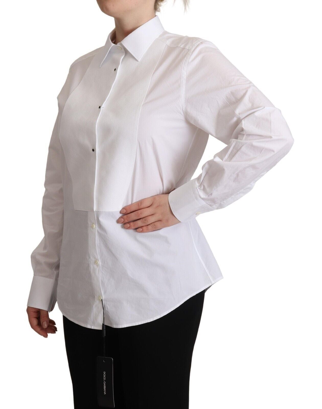 Dolce & Gabbana White Cotton Dress Collared Long Sleeves Shirt Women's Top