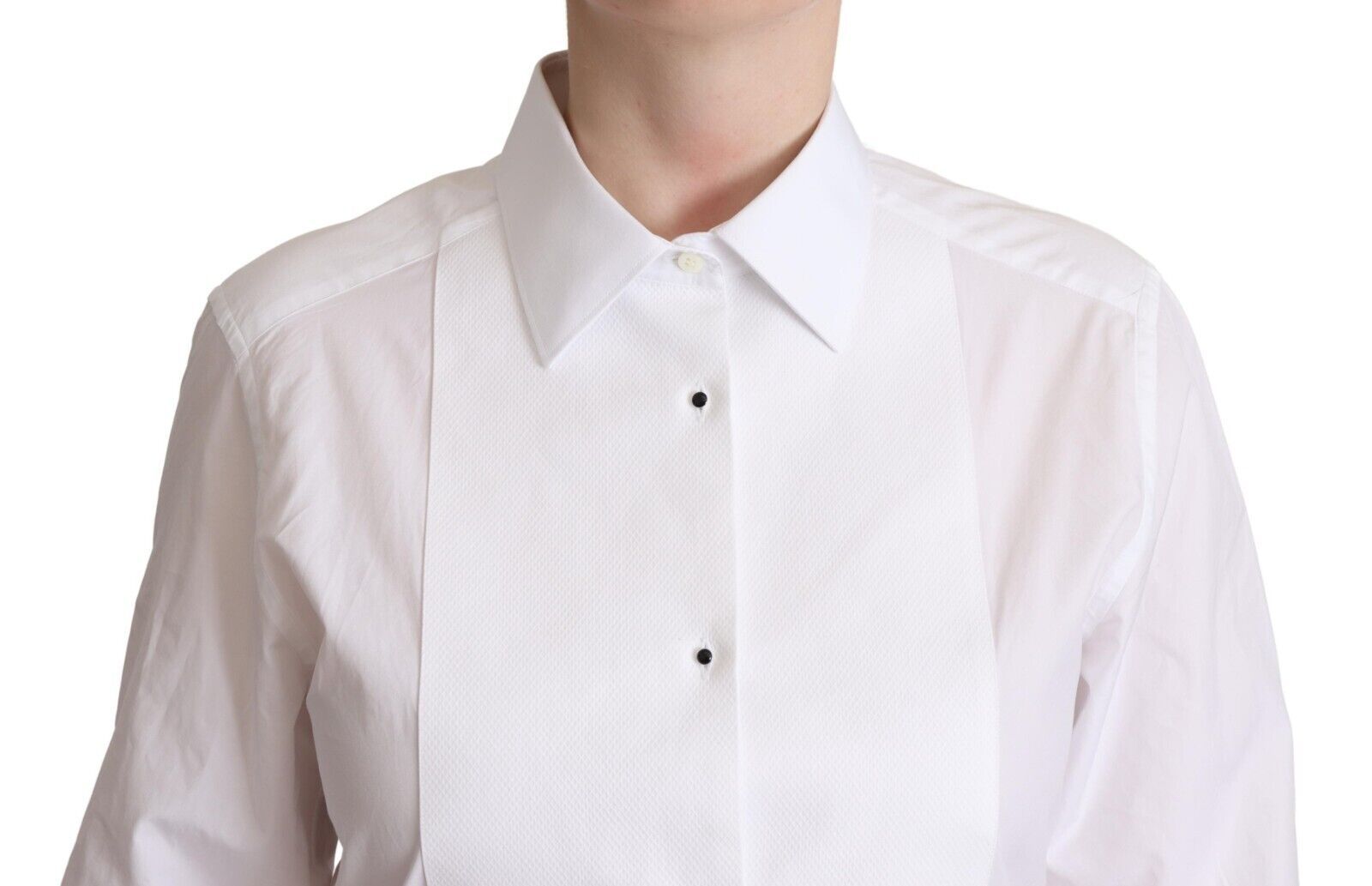 Dolce & Gabbana White Cotton Dress Collared Long Sleeves Shirt Women's Top