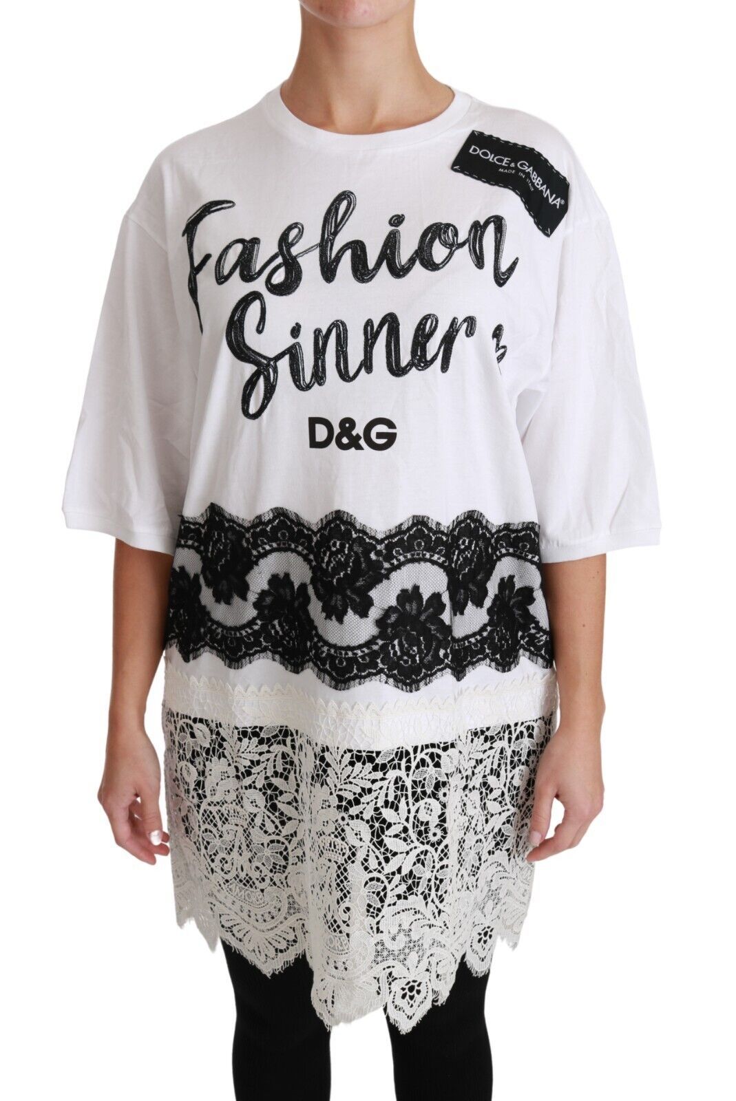 Dolce & Gabbana White Fashion Sinner Cotton Lace T-shirt Women's Top