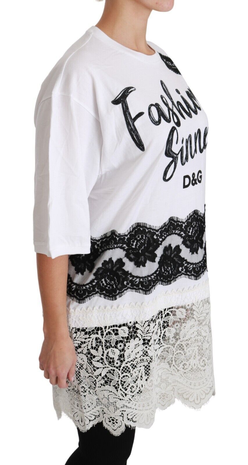 Dolce & Gabbana White Fashion Sinner Cotton Lace T-shirt Women's Top