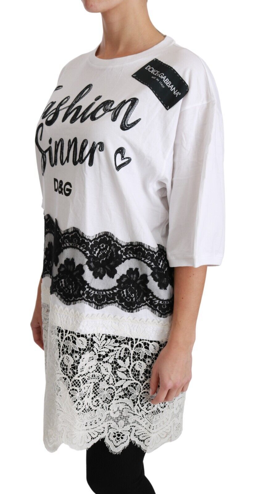 Dolce & Gabbana White Fashion Sinner Cotton Lace T-shirt Women's Top
